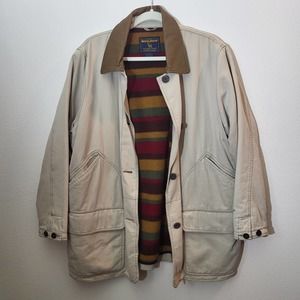 VTG Woolrich Women's Size L Canvas Barn Coat Blanket Fleece Lined work Jacket